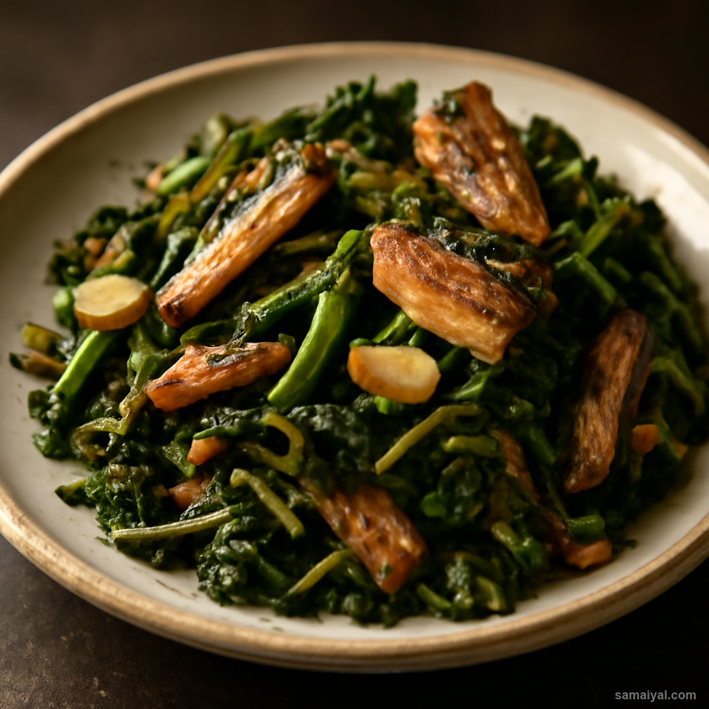 Manipur Ushoi Leaf Vegetable Stir Fry Smoked Fish